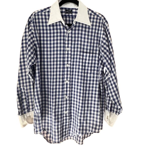 Emar Other - Emar Vintage Classic Blue Gingham Check Contrast Collar Long Sleeve Shirt